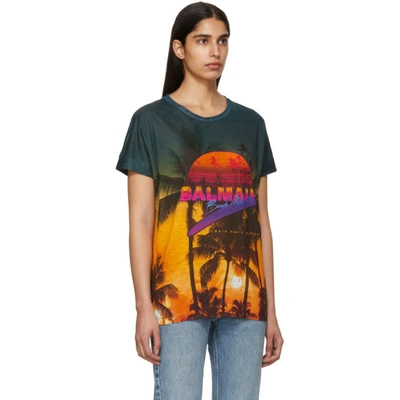 Shop Balmain Multicolor Linen Tropical T-shirt