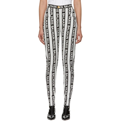 Shop Balmain Black And White Stripe Logo Trousers In Eab Blk/wht