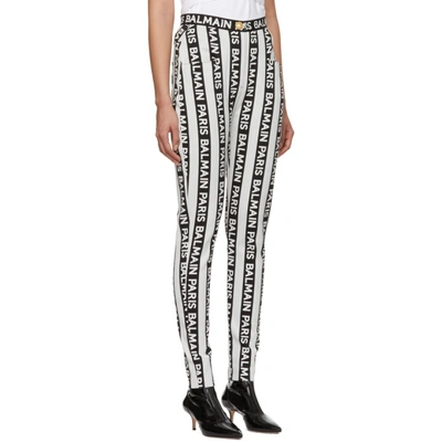 Shop Balmain Black And White Stripe Logo Trousers In Eab Blk/wht