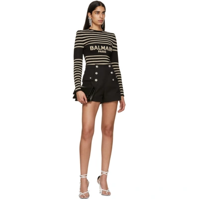 Shop Balmain Black High-waisted Double-breasted Shorts In 0pa Black
