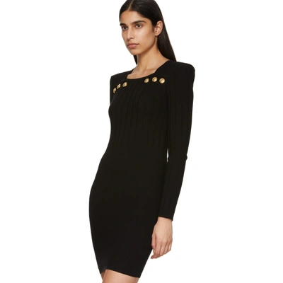 Shop Balmain Black Buttoned Rib Knit Mini Dress In 0pa Black