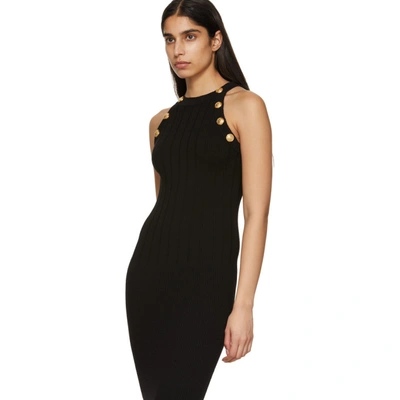 Shop Balmain Black Buttoned Knit Dress In 0pa Black