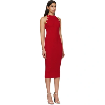 Shop Balmain Red Buttoned Knit Dress In 3aa Red