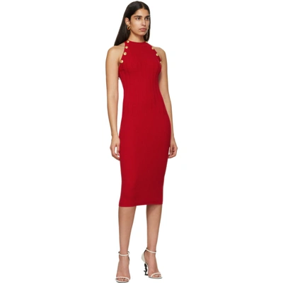 Shop Balmain Red Buttoned Knit Dress In 3aa Red