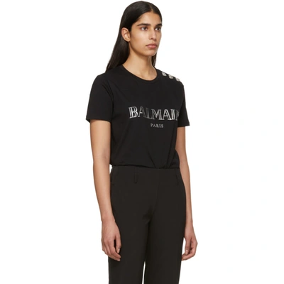 Shop Balmain Black Buttoned Logo T-shirt In Eac Black