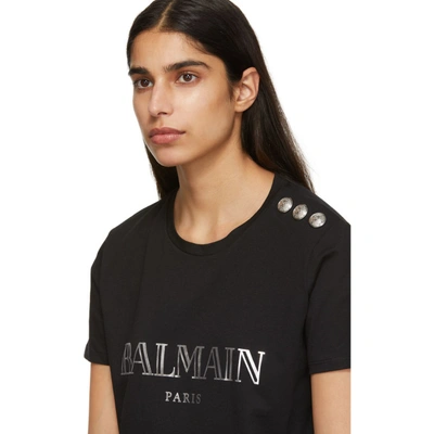 Shop Balmain Black Buttoned Logo T-shirt In Eac Black