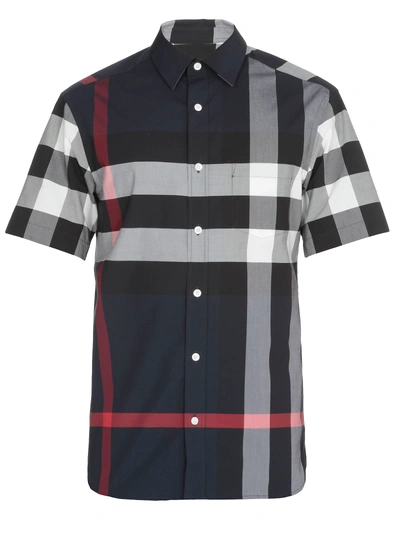 Shop Burberry Cotton Shirt In Navy Ip Check