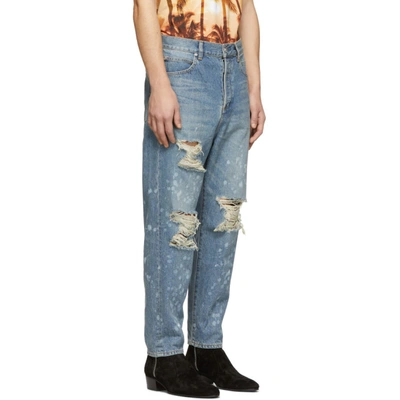 Shop Balmain Blue Ripped Straight-fit Jeans In 6aa Blue