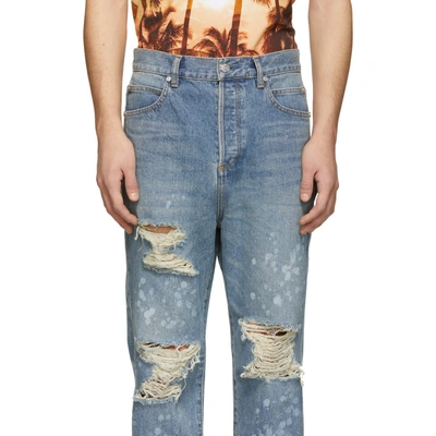 Shop Balmain Blue Ripped Straight-fit Jeans In 6aa Blue