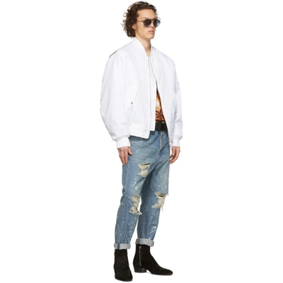 Shop Balmain Blue Ripped Straight-fit Jeans In 6aa Blue