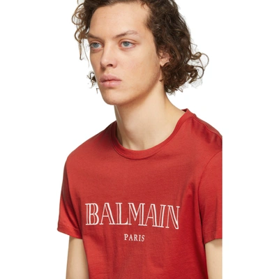 Shop Balmain Red Logo T-shirt