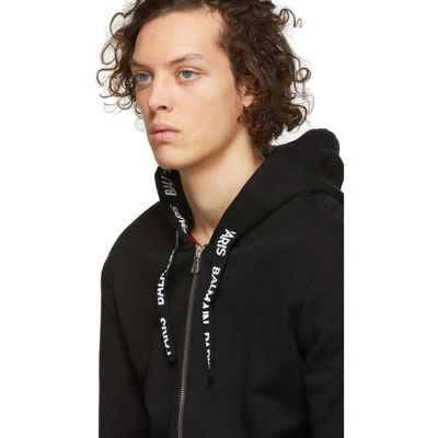 Shop Balmain Black Logo Zip Hoodie In 0pa Noir