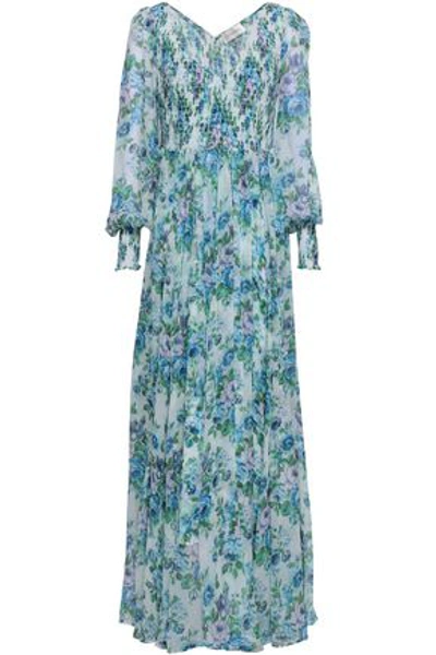 Shop Zimmermann Woman Shirred Printed Silk Maxi Dress Azure