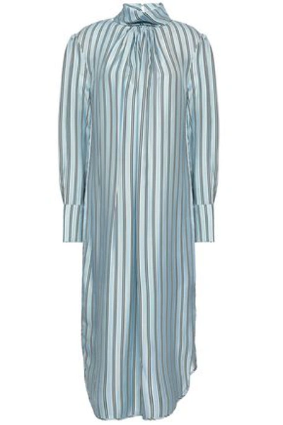Shop Zimmermann Woman Button-embellished Striped Twill Midi Dress Azure