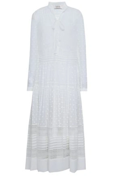 Shop Zimmermann Woman Sunny Pussy-bow Lace-trimmed Fil Coupé Georgette Midi Dress White