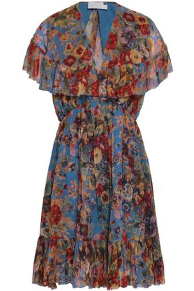 Shop Zimmermann Woman Cutout Floral-print Silk-georgette Mini Dress Multicolor