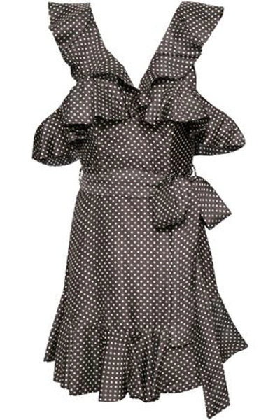 Shop Zimmermann Belted Ruffled Polka-dot Twill Mini Dress In Charcoal