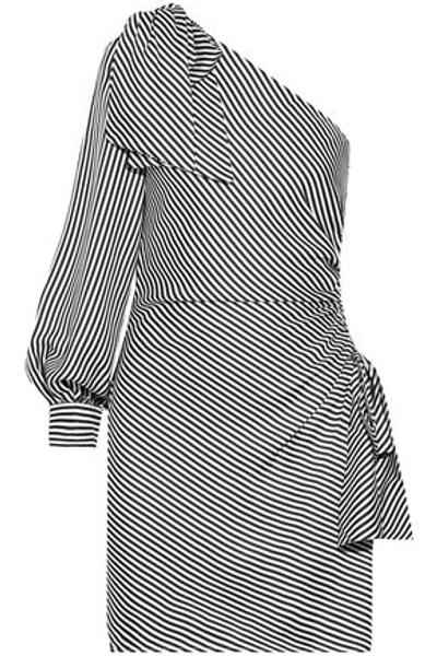 Shop Zimmermann One-shoulder Striped Jacquard Mini Dress In Midnight Blue