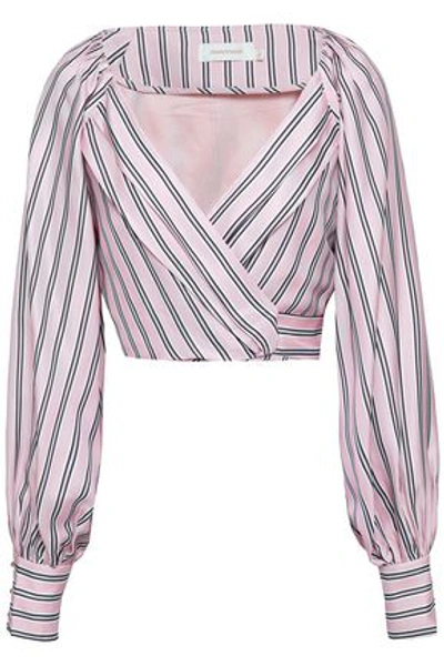 Shop Zimmermann Striped Twill Wrap Top In Pastel Pink