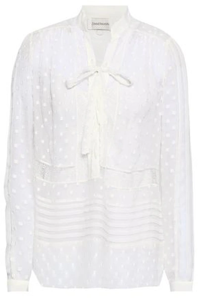 Shop Zimmermann Radiate Lace-paneled Bow-detailed Fil Coupé Gauze Blouse In Off-white