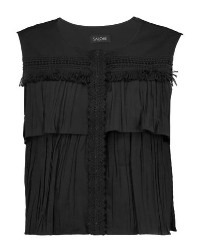 Shop Saloni Lace Shirts & Blouses In Black