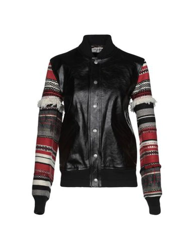 Shop Saint Laurent Woman Jacket Black Size 8 Calfskin, Cotton, Silk, Linen, Wool