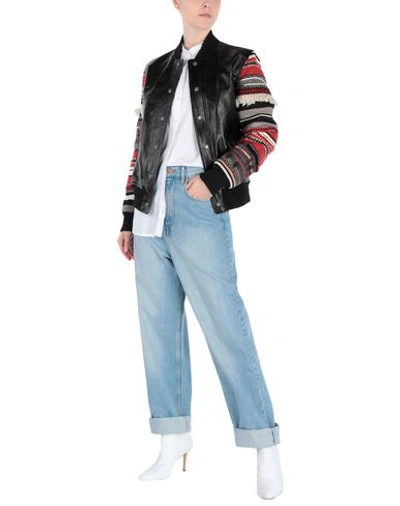 Shop Saint Laurent Woman Jacket Black Size 8 Calfskin, Cotton, Silk, Linen, Wool