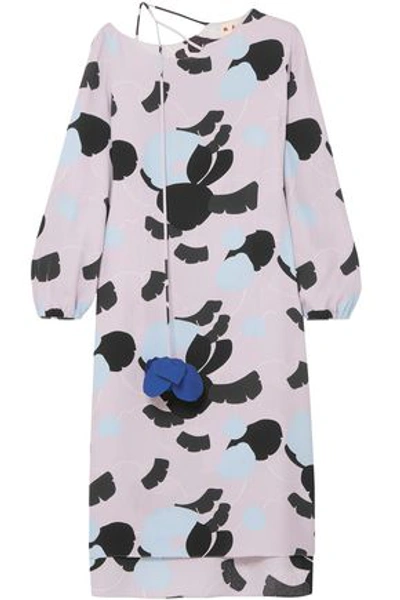 Shop Marni Woman Printed Crepe De Chine Dress Lilac