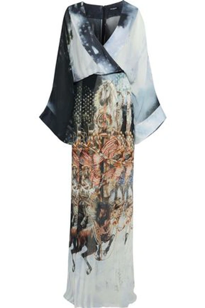 Shop Balmain Woman Wrap-effect Printed Silk-georgette Maxi Dress Multicolor