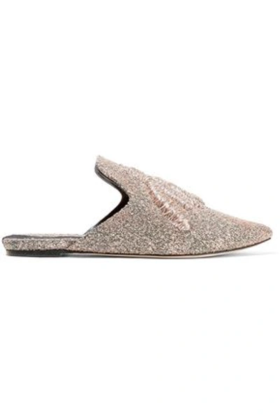 Shop Sanayi313 Sanayi 313 Woman Ragno Embroidered Metallic Woven Slippers Platinum