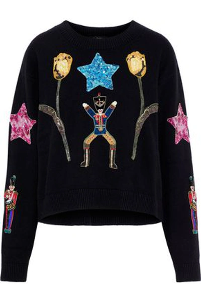 Shop Dolce & Gabbana Woman Embellished Cashmere Sweater Black