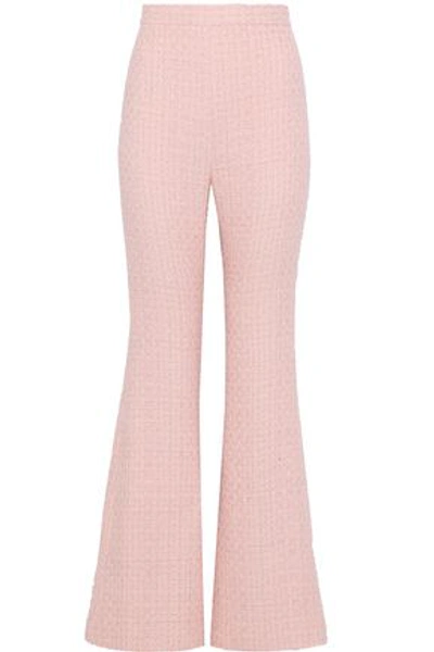 Shop Balmain Bouclé-tweed Flared Pants In Baby Pink