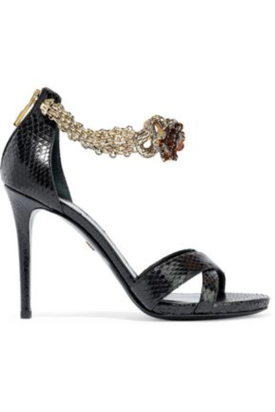 Shop Roberto Cavalli Woman 105 Chain-embellished Ayers Sandals Black