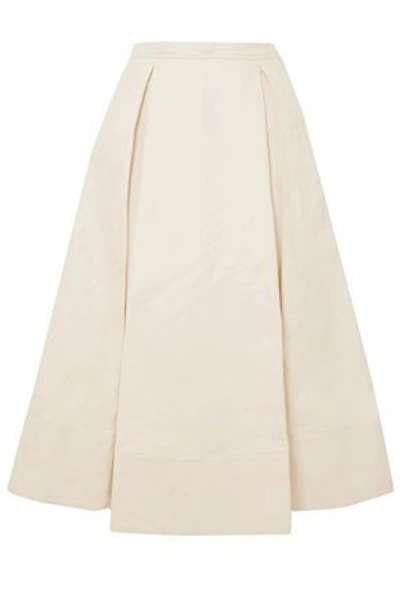 Shop Marni Woman Pleated Cotton And Linen-blend Twill Midi Skirt Cream