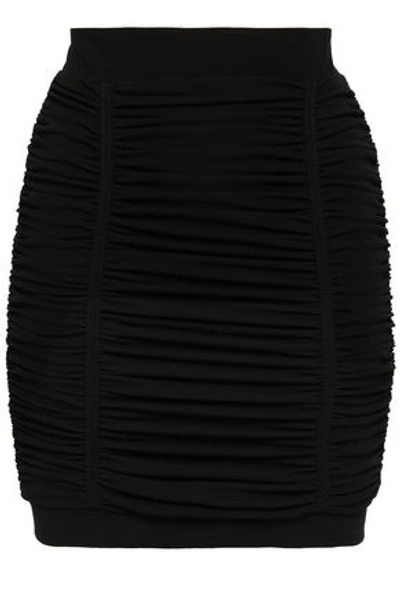 Shop Balmain Woman Ruched Crepe Mini Skirt Black