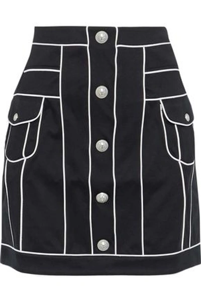 Shop Balmain Woman Button-embellished Stretch-cotton Mini Skirt Black
