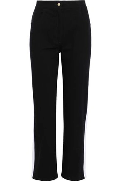 Shop Balmain Woman Striped High-rise Straight-leg Jeans Black