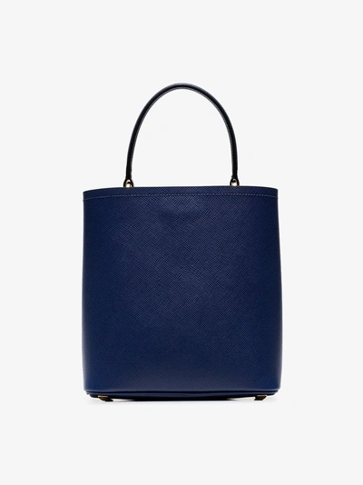 Shop Prada Blue Saffiano Leather Double Bucket Bag In F0lj5 Bluette Fuoco