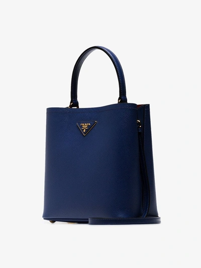 Shop Prada Blue Saffiano Leather Double Bucket Bag In F0lj5 Bluette Fuoco