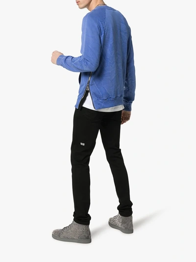 Shop Balmain Logo Print Faded Cotton Sweatshirt In 6kc Blue