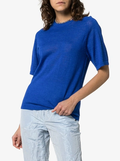 Shop Carcel Uni Short Sleeve Alpaca Wool T-shirt In Blue