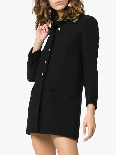 Shop Miu Miu Lurex Leopard Collar Coat In Black
