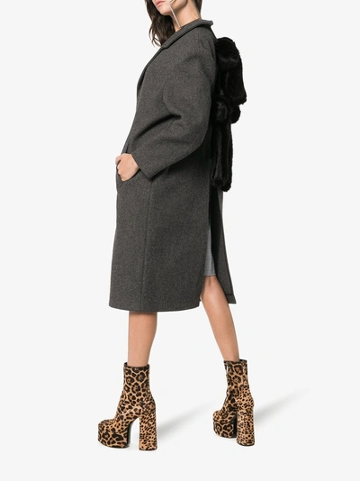 Shop Shushu-tong Shushu/tong Mid Length Faux Fur Embellished Wool Coat In Grey