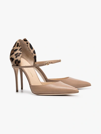 Shop Jennifer Chamandi Beige And Leopard Eric 105 Leather Pumps In Beige Leopard