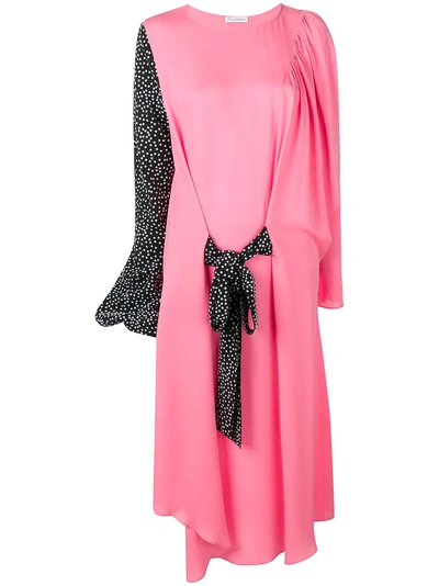 Shop Jw Anderson Belted Dress With Flocked Polka Dot Sleeve - Pink