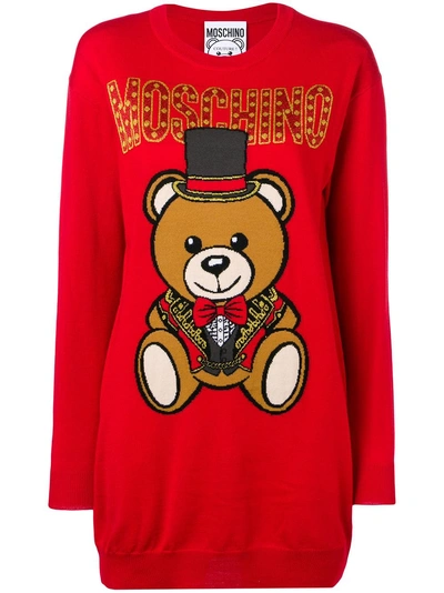 Shop Moschino Teddy Circus Knitted Dress - Red