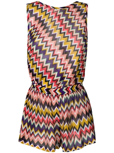 Shop Missoni Mare Open Back Zig Zag Knitted Playsuit - Pink