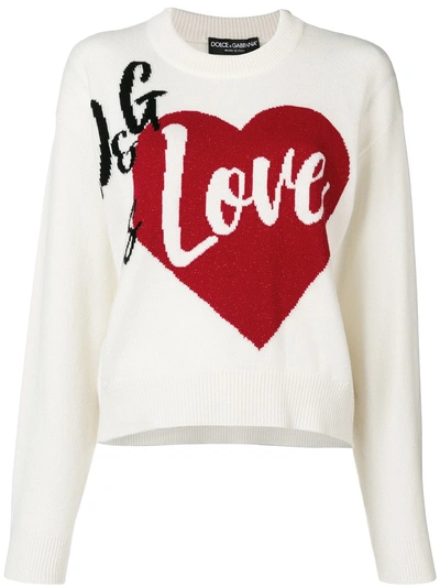 Shop Dolce & Gabbana Love Embroidered Sweater - Neutrals
