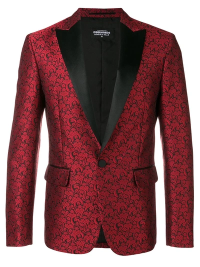 Shop Dsquared2 Flower Jacquard New Beverly Blazer In Red