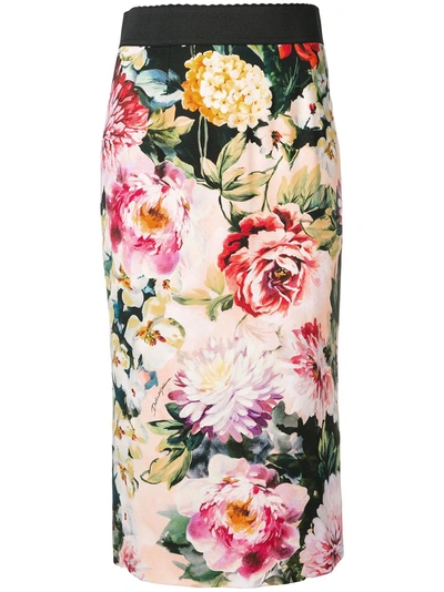 Shop Dolce & Gabbana Rose Print Pencil Skirt - Black